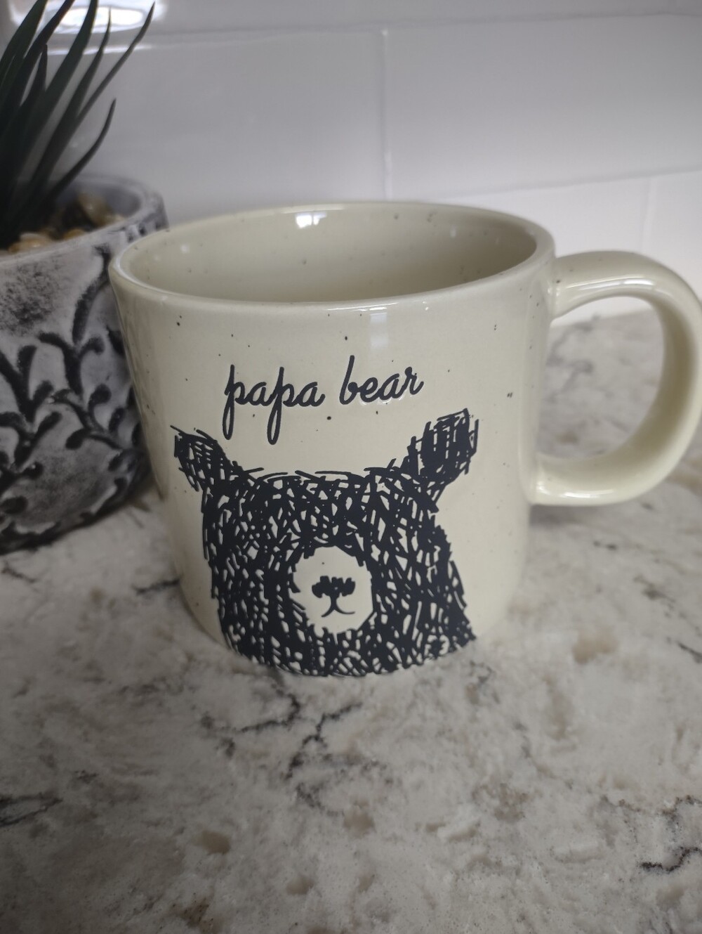Tag Papa Bear Speckled Ceramic Coffee Mug Large Cream Black Graphic Cup